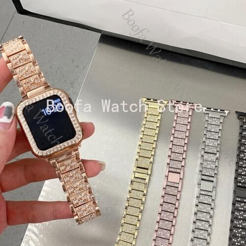Stainless Steel Band+Case For Apple Watch Series 6 Strap 40mm 44mm Diamond Ring Bracelet iwatch 6SE5431 38mm 42mm Metal Strap