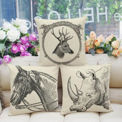 Animal deer and rhinoceros Decorative Pillow Cover 18x18 IN Cotton Linen Square Throw Pillow Case Office Home Cushion Pillow