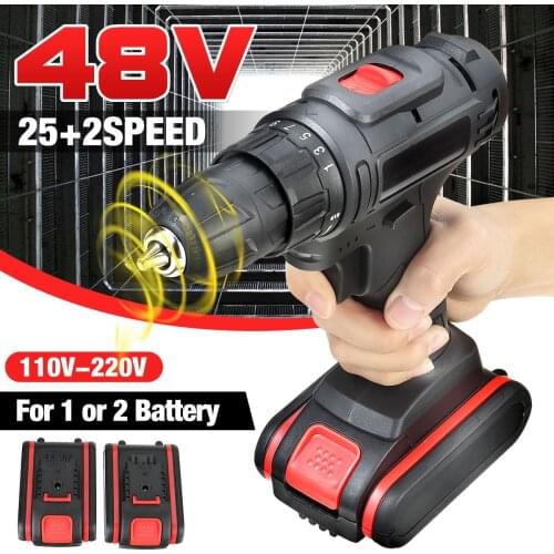 48V Cordless Electric Drill Screwdriver 2 Speed Wireless Power Driver Tools Set with 2 x 6000MAH Lithium Battery for Home Car