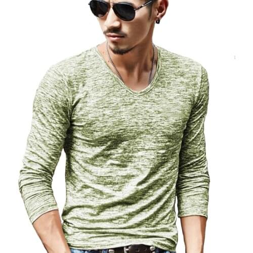 Mens long-sleeved t-shirt retro cotton top men solid color camouflage trend elasticity casual fitness tshirt t shirt clothes