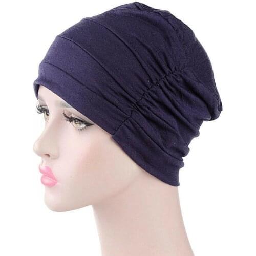Women Muslim Hijab Turban Cotton Stretch Chemo Cap Beanie Bonnet Pleated Head Scarf Wrap Islamic Cancer Hat Hair Loss Cover Arab