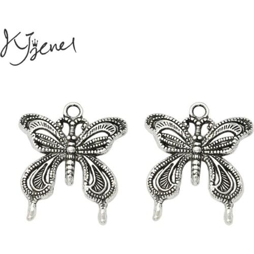 KJjewel Antique Silver Plated Butterfly Charms Pendants for Jewelry Making Bracelet Accessories Craft 24x26mm