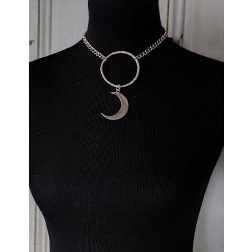Moon Choker Necklace - Crescent - Goth - Witchy - Jewelry - Silver Plated - Gold Plated - Bronze - Lunar - Gothic - Chain