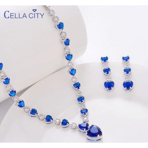 Cellacity 925 Sterling Silver Sets Gemstone Hollow Heart Earrings Zircon Ruby Sapphire Emerald Womens Wear Jewelry for Party