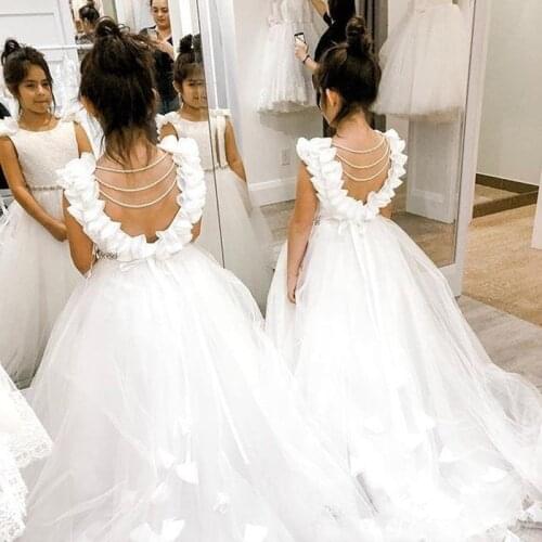 Lace Tulle Flower Girl Dresses For Wedding Birthday Pageant Short Sleeve Cut Out Back Lace Up Ruffle Ball Gown