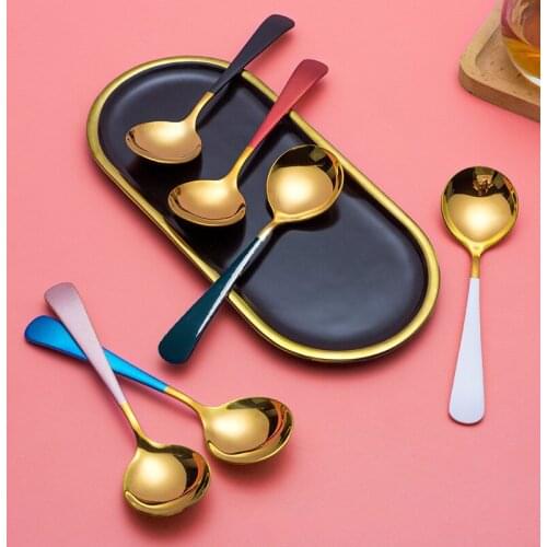 1pcs Stainless Steel Round Head Spoons Creative Coffee Spoon Ice Cream Dessert Tea Scoops Household Kitchen Tableware Flatware