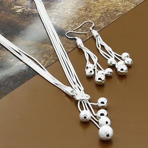 Fashion 925 Sterling Silver Smooth Matte Bead Snake Chain Necklace Earring Set For Woman Wedding Party Charm Jewelry Gift