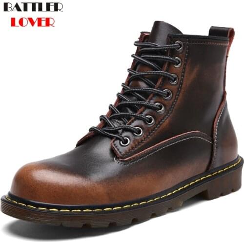 Men 2019 Boots British Martins Vintage Punk Genuine Leather Winter Warm Shoes for Martins Skateboarding Shoes Desert Boots Men