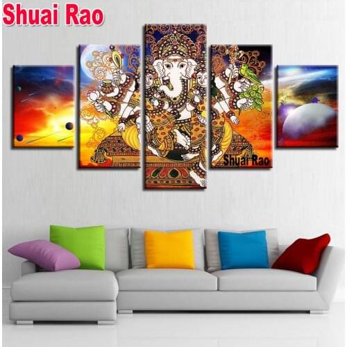 5 Piece Ganesha Religion Deuses Hindus Diy Diamond Painting Cross Stitch Kits Square Drill Mosaic Full Embroidery Multi Panel