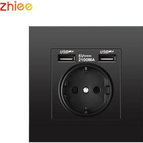 Home Wall USB Power Socket, New style PC Panel, Bedroom socket,AC 110V-250V 16A Wall Embedded, Double usb EU Standard Outlet