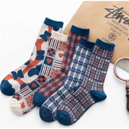 3pairs Lot Women Autumn Socks Harajuku Cotton Funny Socks Christmas Gift Winter Floor Girls Sock Plaid Sox