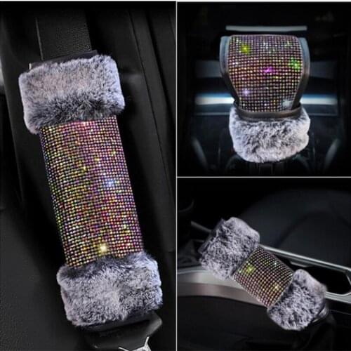 New Arrival Winter Plush Sparkling Seat Belt Cover Handbrake Cover Gear Shift Collars Car Interior Ornaments