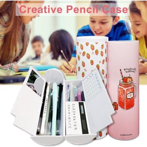 New Creative Multi-Function Large-Capacity Pencil Case Simple Style Built-in Small Mirror Student Stationery Office Supplies
