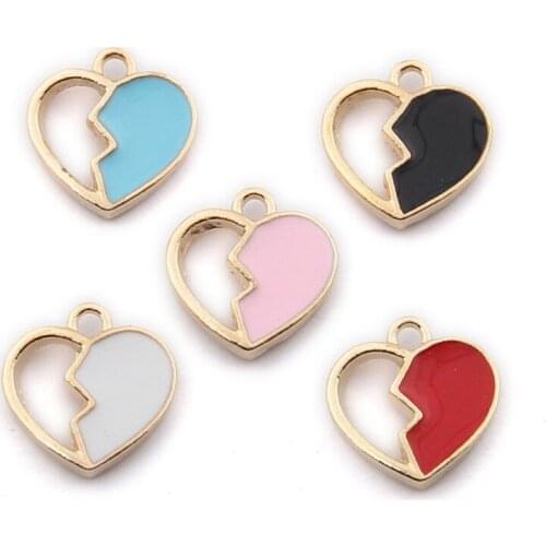 Wholesale 100pcs 14*14MM Hollow out Style Gold Tone Enamel Alloy Jewelry Charms Lovely Heart Shape DIY Earring Keyring Pendants