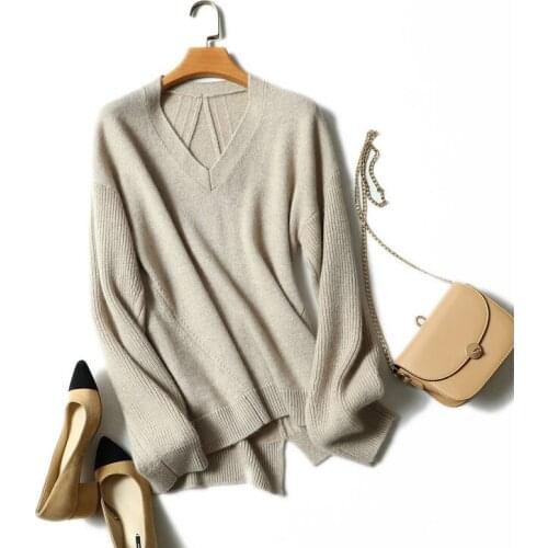 Autumn winter new styles 100% cashmere oversized v neck sweater for women