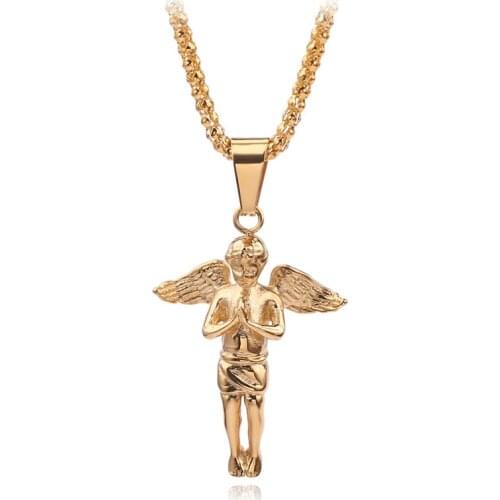 Gold Color Angel Necklace Tiny Angel Pendant Gold Necklace Girls Necklace Angel Hands Together Charm Pendant Women Men Gift