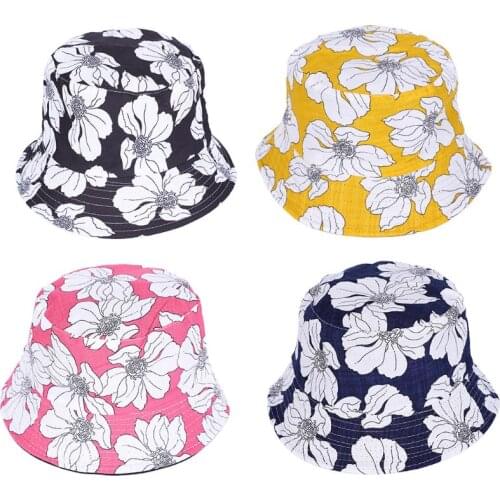Unisex Ethnic Style Floral Print Cotton Bucket Hat Reversible Double Sided Sunscreen Panama Fisherman Cap