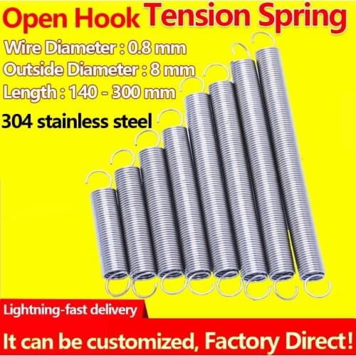 304 Stainless Steel Extension Spring Tension Spring Draught Spring Wire Diameter 0.8mm Outer Diameter 8mm Pullback Spring