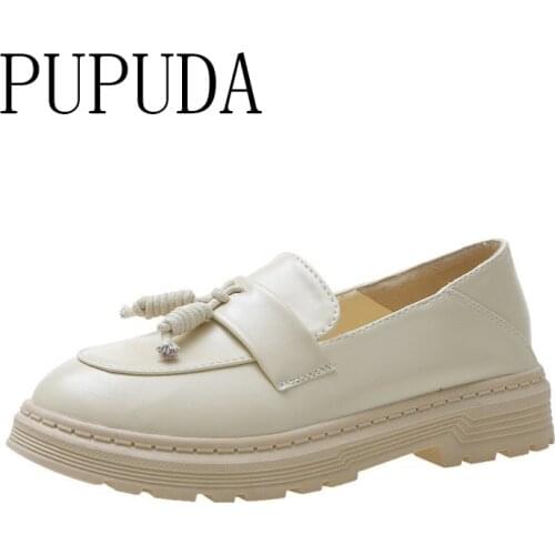 PUPUDA All-Match Temperament Loafers Women Korean Version Casual Lazy Shoes Ladies Flat Shoes College Style Student Shoes