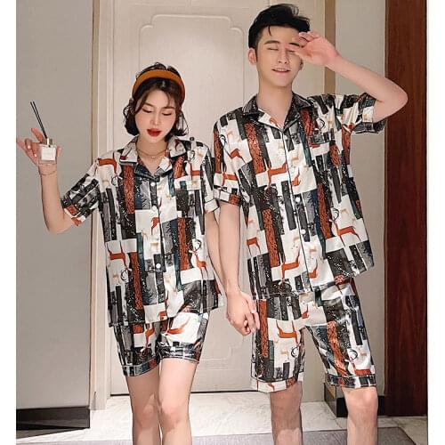 Summer Luxury Men and Women Silk Satin Pajamas Set Plus Size Lover Pijama Mujer Sleepwear 2021 New Short Sleeve Couple Sleepwear