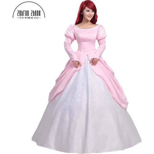 Princess Ariel Pink Dress Cosplay Costume For Adult Women Halloween Party Custom Made Free Shipping
