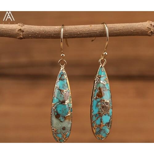 Natural Stone Earrings For Women Waterdrop Gold LIne Turquoises Dangle Earring Elegant Drop Earrings Jewelry Gifts Dropshipping