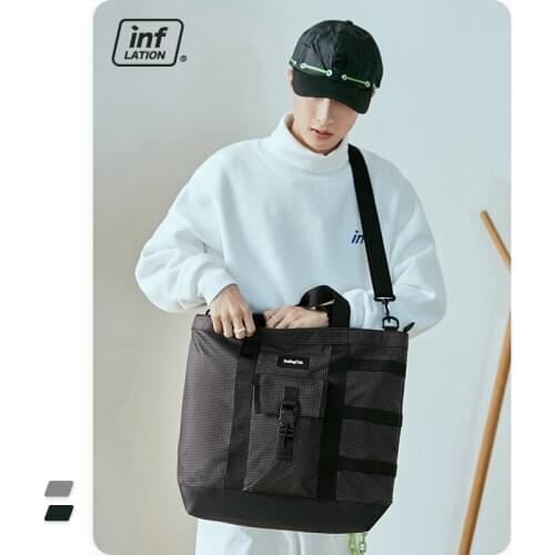 INFLATION Letter Tape Travelling Bag Canvas Patchwork Totes Canvas Tote Bag Purse Beach Streetwear Casual Shopping Bags 385AI