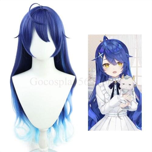 VTuber Amamiya Kokoro Wig Gradient Blue 80cm Long Curly Synthetic Hair Youtuber Girls Hololive Cosplay