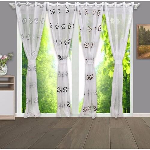Tower Embroidery Curtain with Doris Yarn Fabric Tulle Fabric for Curtain Door and Bed Room with Plant Design