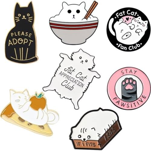 Funny shark Creative Cat Obesity cat enamel Pins denim Brooch Stretching limb lying still lazy Jewelry Lapel pin for friend gift