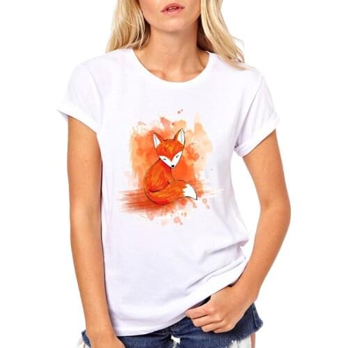New Aniamls Hand Painted T-Shirt Women Tops Short Sleeve Red Kitsune Fox tshirt Kawaii Animal Womens t shirts Camisetas