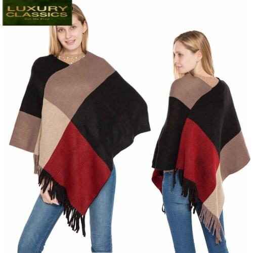 Tassel Winter Sweater Warm Poncho Women Knitted Batwing Cape Cloke All Match Plaid Pull Femme Jumper Autumn Ponchos LW890