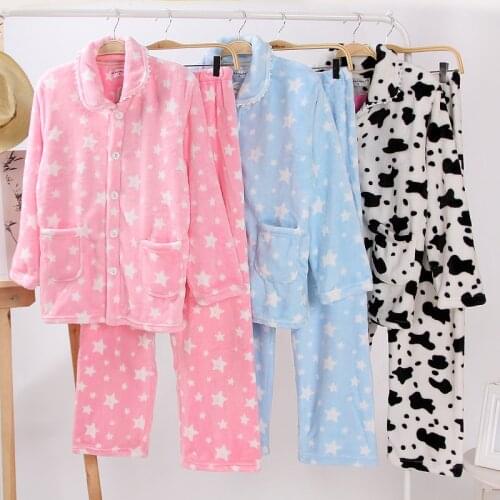Winter coral fleece thickened warm pajamas womens flannel pajamas womens home wear womens spring and autumn womens pajamas s