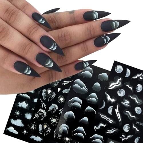 1pcs White Gradient 5D Engraved Nail Art Slider Sticker Clouds Moon Wedding Nails Wrap Polishing Decorations JIJP3001-3018-1