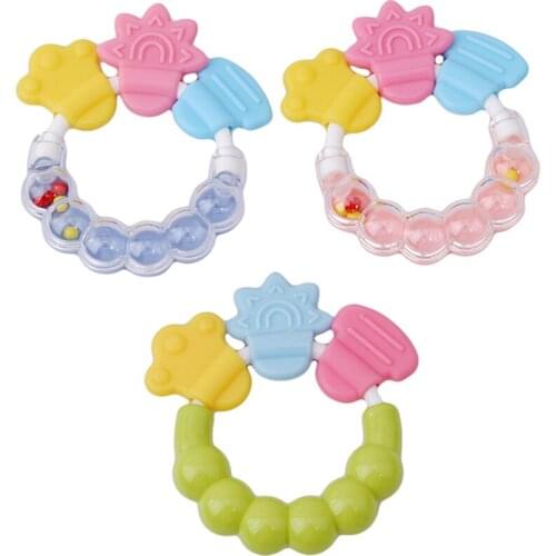 1pcs Practical Newborn Baby Rattles Teether Toy Teeth Biting Babies Toddler Bed Bell Silicone Handbell Jingle Cartoon Teether