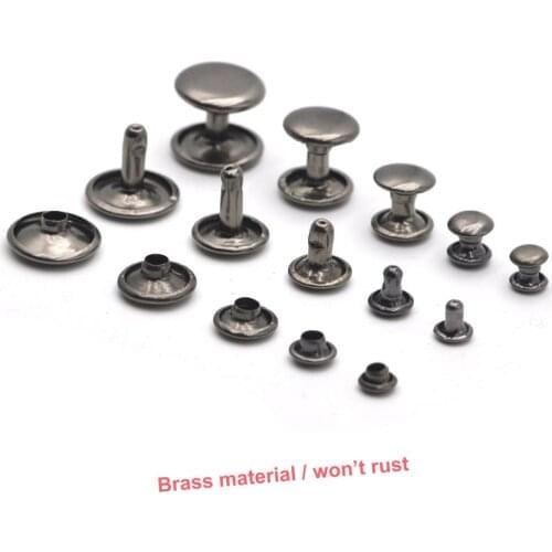 KALASO 100pcs Gun Black Brass Material Round Double Cap Rivet Stud Collision Nail Spike Rock Leathercraft Shoe Bag Belt Garment