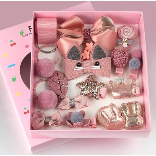 18 Pcs Hair Clip Set Cute Hair Accessories Girl Cartoon Hair Clip Headwear Bow Flower Animal Hairpin Hair Ring Elastic Headdress