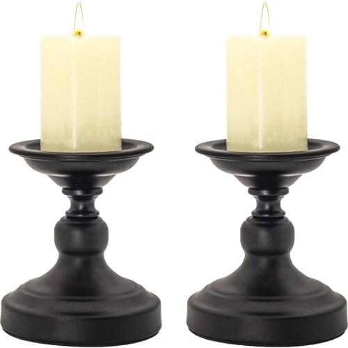 2PC Candlestick Black Iron Craft Holder For 5*7CM Pillar Taper Pole Candle Tea Light Home Hotel Bar Decors Wedding Festival Gift