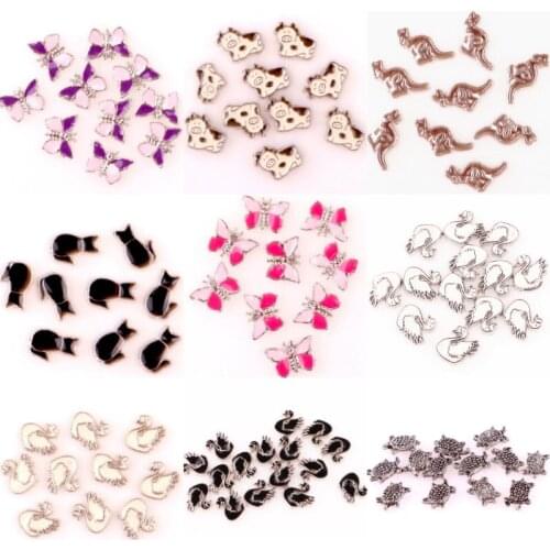 40Pcs/lot Vintage Enamel Butterflies and Swans Floating Charms Finding Turtle Cat Pendant Locket Necklaces Jewelry Wholesale