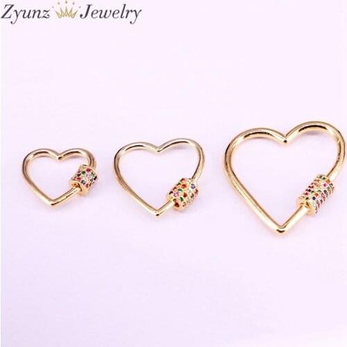 6PCS, Small/Medium/Big Heart Screw Clasp CZ Micro Pave, Interlocking Clasp Micro Pave Zirconia Heart Clasp, Unique Buckle Clasps