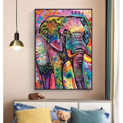 Abstract Elephant Canvas Painting Prints Wall Art HD Print Colorful Animals Modern Wall Art Pictures for Kids Room