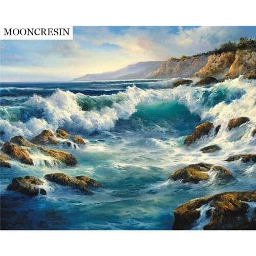 Diamond Embroidery Cross Stitch 5D DIY Diamond Painting Landscape Sea Waves Mosaic Needlework Rhinestone Craft Decoration Home