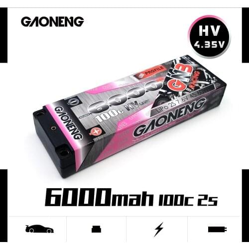 Gaoneng GNB 6000mAh 7.6V 2S 100C/200C Hardcase HV LiPo Battery pack with 5.0mm bullet Deans T Plug for 1:10 1/10 RC Car RC Boat