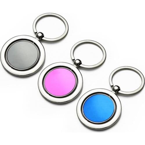 FREE SHIPPING BY DHL 100pcs/lot 2019 New 360 Rotary Metal Round Keychains Metal Blank Round Keyrings for Custom LOGO Gifts