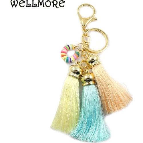WELLMORE 2017 ribbon,long-tassel,colorful alloy Key Chain For Women Girl Bag Keychain