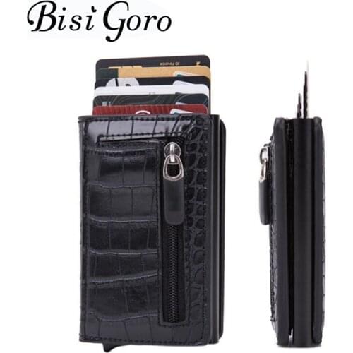 BISI GORO 2020 New Arrival PU Leather Smart Wallet Anti-theft RFID Blocking Card Case Aluminum Box Card Holder Men And Women