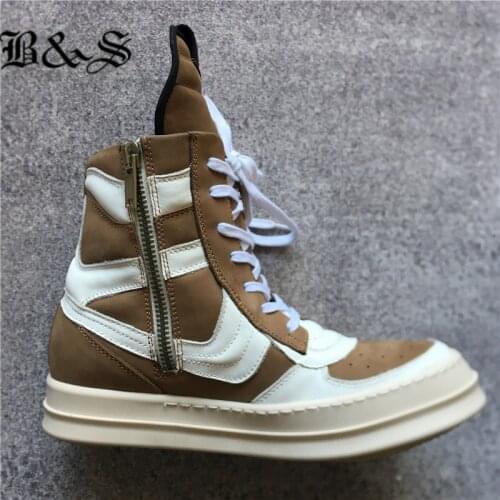 Black& Street Exclusive Customized Limited Handmade genuine leather patchwork brown Suede G-basket Boots