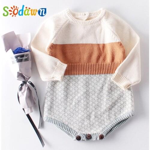 Sadawn Autumn Winter Baby Knitted Sweater Romper Stripe Jumpsuit Girls Orange Cotton Baby Girl Clothing Bodysuit Infant Clothing