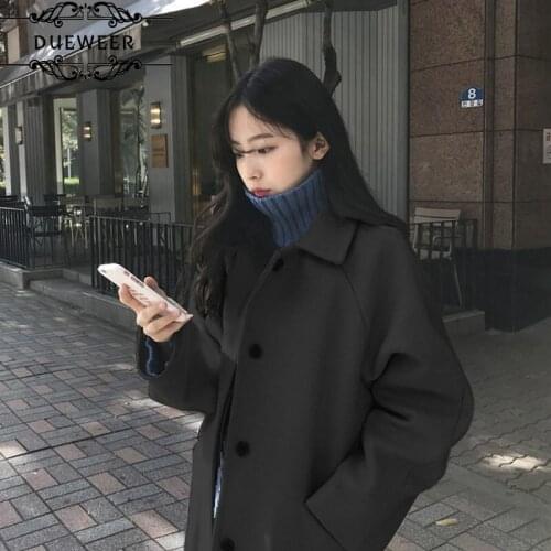 DUEWEER Wool Blends Women Retro Winter Thicker Coats Overcoats Solid Long Single Breast Elegant Ulzzang Fashion Casual Chic Ins