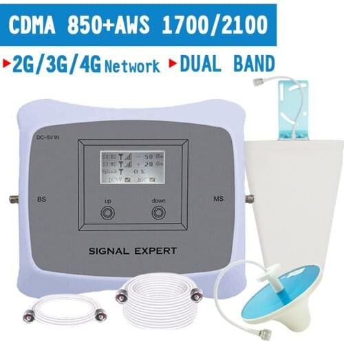 Full Smart Dual Band 2G 3G 4G Mobile Signal Booster CDMA 850 AWS 1700 2100 mhz Cell Phone Signal Repeater 4G LTE Amplifier 70dB